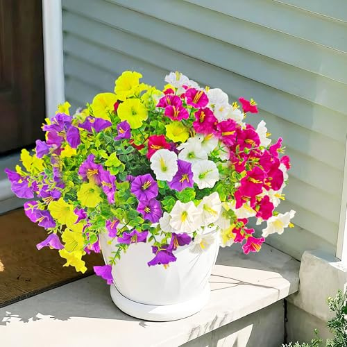 LuckyCao 8 Bündel Künstliche Blumen Draußen Balkon Kunstblumen Wetterfest UV-beständig Petunien Künstliche Balkonpflanzen wie Echt Seidenblumen, Kunstpflanzen für Balkonkasten Gräber Garten Deko