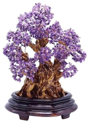 GLigeT Edelstein Baum Tischdekoration aus Kristall-Glücksbaum, Feng-Shui-Dekoration for Wohnzimmer und Büro Geldbaum Feng Shui(Purple)
