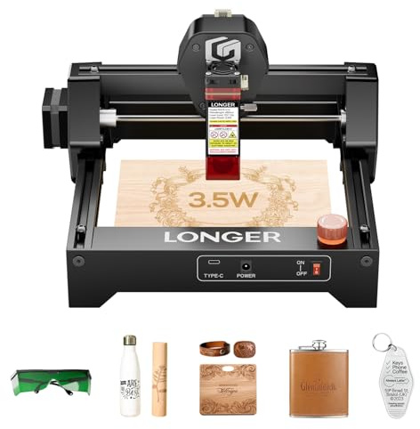 LONGER Ray5 mini gravure laser, Graveur laser CNC 3,5W haute vitesse avec Wi-Fi, arrêt d'urgence, pour gravure sur bois, métal, acrylique et cuir, zone de travail 140 × 130 mm | LONGER Ray5 mini gravure laser