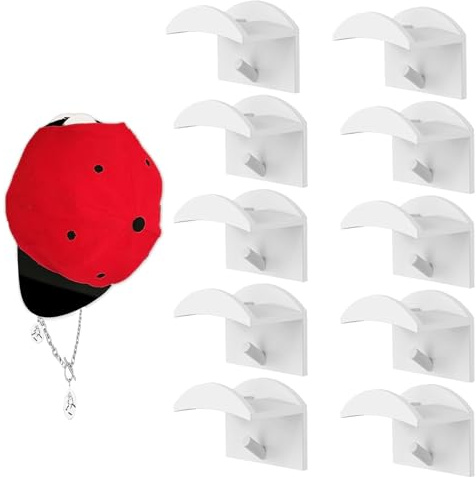 ZXNJA 10 Stück Cap Halterung Wand, Kappenhalter für die Wandmontage, Selbstklebende Hut-Halter, Basecap Halterung Wand, Cap Halter, Mützen Aufbewahrung, für Alle Arten von Mützen (weiß)
