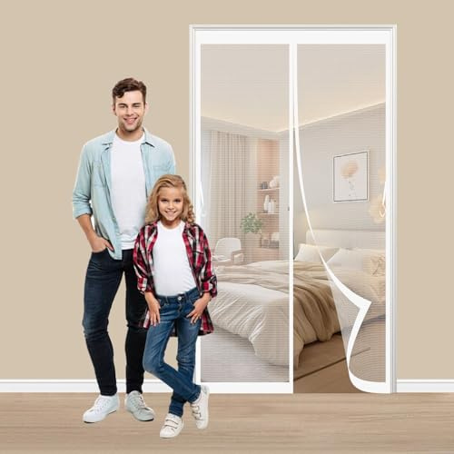 Zanzariera Magnetica per Porta 84 x 203 cm Zanzariera Anti Insetti con Adesivo, Facile da Installare con Magneti per Porte per Porta Finestra Balcone Soggiorno, Bianco