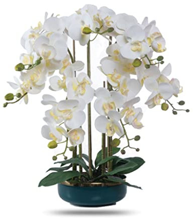 SdaryWare Fleurs artificielles pour la décoration, Plantes artificielles, Fausses Fleurs dans Un Vase en céramique, orchidées Phalaenopsis, Fleurs artificielles pour la Maison,White-B
