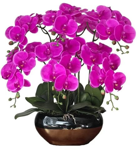 SdaryWare Orchidées artificielles en Soie, Vase en céramique, Fleurs artificielles, Hauteur 52, Fleurs de phalaenopsis artificielles, 11 têtes de Fleurs artificielles d'orchid