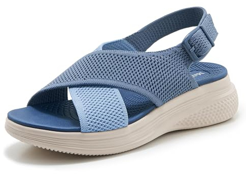 Meik Mangni Sandali Ortopedici Donna Arch Fit Scarpe Aperte Sandalo Leggera Sandali da Passeggio Piattaforma,Blue,39 EU