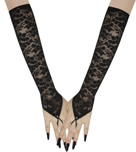 Long Keeper Spitzenhandschuhe Ohne Finger Lange Handschuhe Ellenbogenlang Damen Brauthandschuhe Fingerlose Handschuhe Spitze für Halloween Kostüm Hochzeit