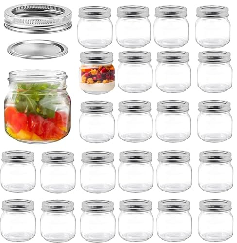 ASMIZ Lot de 28 Bocaux Mason sous Vide en Verre 250ml avec Couvercles Hermétiques Pots Mason Ronds Transparent pour Confiture Maison, Conservation Alimentaire, Overnight Oats, Yaourt, DIY