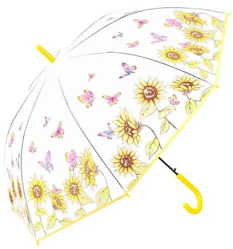 Chesoon Sunflower Yellow Umbrella Plastic Frosted Umbrella Surface with 8 Fiberglass Ribs and Curved Handle