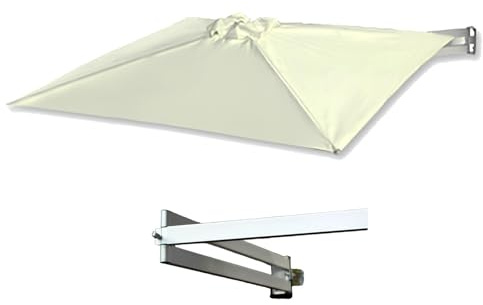 Ombrellone da terrazza, montaggio a parete, resistente ai raggi UV, impermeabile, con telaio in alluminio per giardino, terrazza, balcone, 210 cm, soluzione ombreggiante per esterni, bianco, 210 cm
