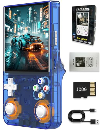 New R36 Ultra Handheld Game Console, 4 IPS Screen Portable Video Game Console , Built in 64G Card & 20000 Games, Linux System Support WiFi Bluetooth (Blue,64G)