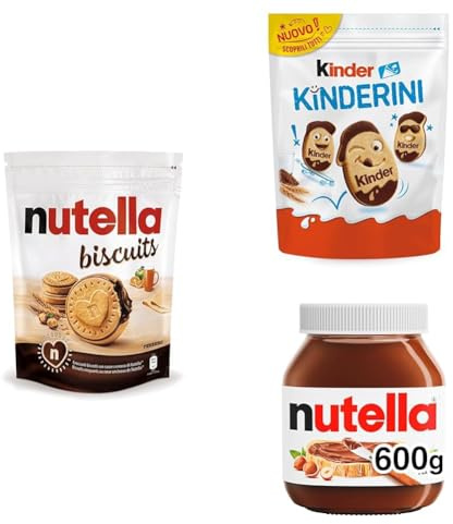 Kinder & Nutella, Mix Colazione con Kinderini 250 Grammi, Nutella Biscuits 304 Grammi e Nutella Crema Spalmabile 600 Grammi