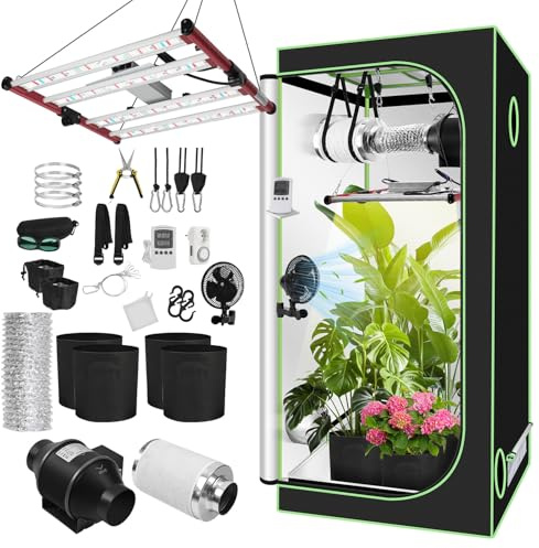 Ollewiellan Tente de Culture - Kit Complet - 100 x 100 x 200 cm - Lampe LED Pliable - 240 W - Système de Ventilation à Complet - Tente hydroponique d'intérieur