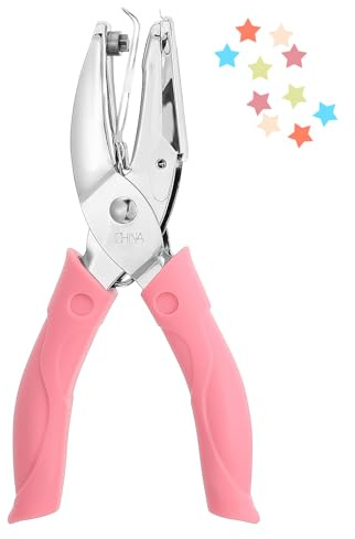 Classicseali Robust Lochzange für Prüfplaketten, Lochzange Papier, Rosa Locher Einzelloch mit Gummigriff für Kleidung, Etiketten, Bastelarbeiten, Scrapbooking(5mm Sternform)