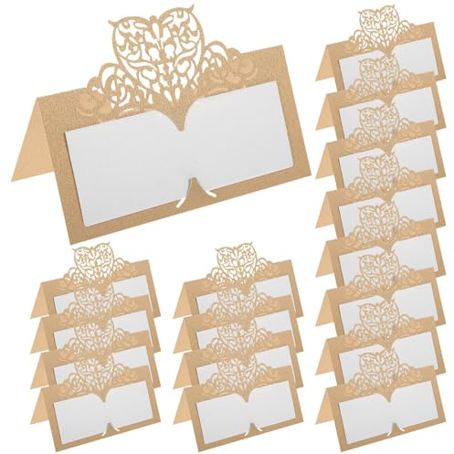 Homoyoyo Tarjetas de Asiento Vintage de Papel Iridiscente 50piezas Diseño de Corazón Ahuecado para Boda y Fiesta, Estilo Delicado y Creativo