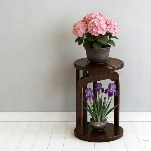 Jaxuzegs 2-stöckiges Blumenständer Modern Vertikales Pflanzenregal Blumenbank Holz Pflanzenständer Exquisite Muster Höhe 45/65/85 cm Balkone Gärten Wohnzimmer Schlafzimmer,Reddish Brown,45x30cm