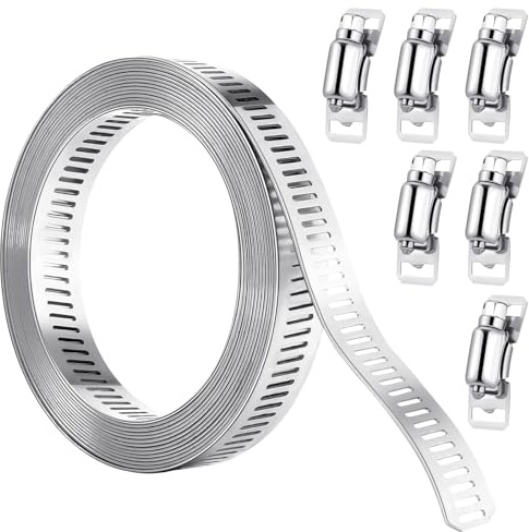 Jubilee Clips, Metal Strapping, 3m/9.8ft Adjustable Hose Clamps with 6 Fasteners, Stainless Steel Hose Clamp, Jubilee Clips Assorted for Home Gas Pipe, Fuel Line, Exhaust Ducting, Plumbing