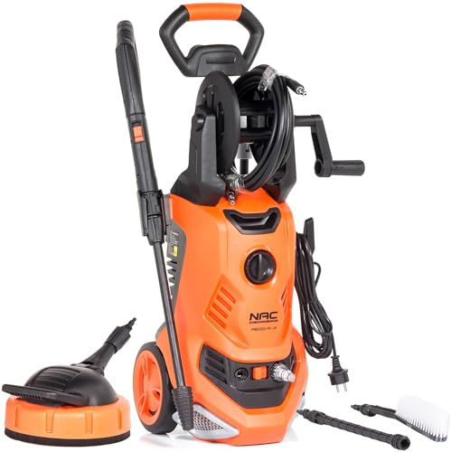 NAC Idropulitrice 2200W 170 bar - Idropulitrice con pulitore per superfici compatta (11,5 kg) - Pompa in alluminio 450 l/h, avvolgitubo & Patio Cleaner per Terrazza & Auto NEW AMERICAN CONCEPT