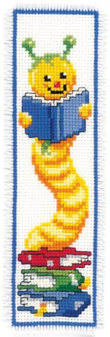 VERVACO Lesezeichen Kreuzstich Stickpackungen Gezählter Kreuzstich Set Bücherwurm DIY Set Erwachsene Sticken Lesen Zubehör Geschenk Zählmusterpackung ca. 6 x 20 cm Stickset für Anfänger