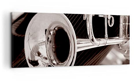 Bilder auf Leinwand 100x40cm Leinwandbild Musik Trompete Instrument Orchester Groß Wanddeko Bild Schlafzimmer Wandbilder Dekoration Wohnzimmer Wall Decor Canvas Wand Kunstdruck Art AB100x40-1553