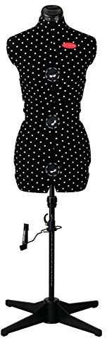 PRYM 611753 Schneiderpuppe „Prymadonna Polka Dots“ in schwarz-weißem Pünktchen-Design, dreh- und höhenverstellbar, Größe M (42-48), inkl. Rockabrunder mit Stecknadelfixierung, integriertes Nadelkissen