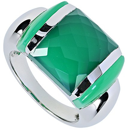 LA LUNA Design Damen-Ring Sterling-Silber 925 rhodiniert Chalcedon Achat grün