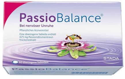 STADA PASSIO Balance Überzogene Tabletten 60 Stück | Passionsblumen-Trockenextrakt 425 mg, Laktosefrei, Gelatinefrei, Apothekenpflichtig, 60 Tabletten, Unisex-Erwachsene