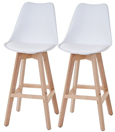 Mendler 2er-Set Barhocker Malmö T501, Retro Design - weiß, Sitzfläche Kunstleder weiß, helle Beine