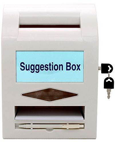 Boîte à suggestions, boîte de dons, boîte aux lettres, boîte de commentaires, cadenas et stylo ou stylo mural ou de comptoir, 6 étiquettes interchangeables