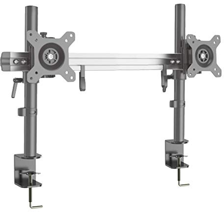 HFTEK 2-Fach-Monitorarm - dual - Halter Tischhalterung für 2 Bildschirme von 15 – 27 Zoll mit Klemmsystem - VESA 75/100 (MP220C-NS) -Individuell umrüstbar