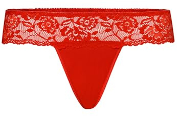 Teyli Tanga Classici da Donna Morbidi Ed Eleganti Intimo Confortevole di Alta qualità Tessuto Delicato con Parte Superiore in Pizzo Perfette per Ogni Occasione E Outfit. Rosso S