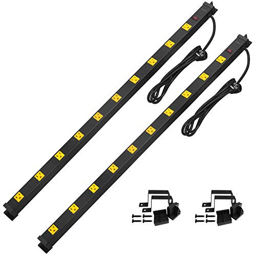 Suraielec 2 Pack 10 Outlets Long Power Strip Surge Protector Heavy Duty Metal Industrial Flat Plug 1000 Joules 15A 6 Foot Cord Wall Mountable Power Bank