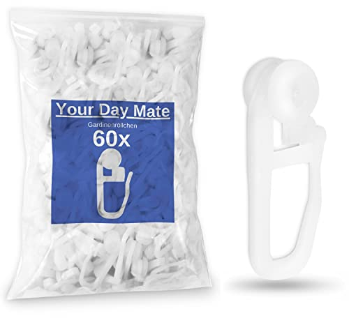 Gardinenröllchen für Innenlaufschienen, 60 Stück, Standard Ø 8 mm Rolle, in Weiß, Gardinenrollen Set, Vorhang Röllchen, Faltengleiter für Vorhangschiene, Gardinenschiene, Gardine Gleiter Schiene