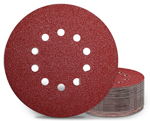 KONGMING 25 Stück Schleifpapier 225mm Klett Schleifscheiben 225mm Körnung P40 10 Loch in Rot für Trockenbauschleifer Exzenterschleifer Schleifgiraffe