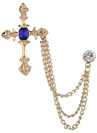 Nouveau métal croix broche cristal strass gland chaîne épinglette mode hommes costume badge pour femmes accessoires