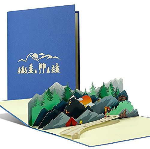 Gutschein zum Wandern I Zelten I Klettern, Einladungskarte für Wanderurlaub I 3D Pop Up Reisegutschein für Bergsteiger und Wanderer, H39AMZ