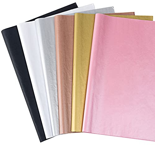 Feibmir 60 Sheets Kraft Tissue Paper Sheets Gift Wrapping Paper Sheets Color for Gift Wrapping and Handmade Decoration, 50 x 35 cm (Rose Gold,Silver, Pink, Black, White)