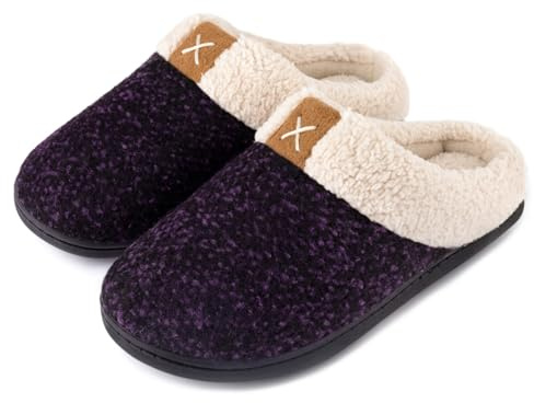ULTRAIDEAS Women's Indoor Bedroom Slipper with Memory Foam, Gift for Women, Wool-Like House Shoe with Anti-Skid Rubber Sole for Ladies (7-8, Violet)