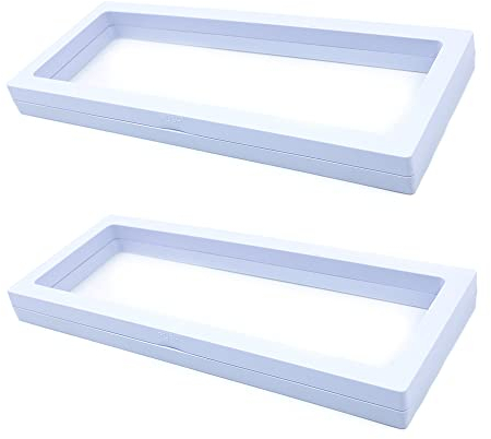 Tiardey 2 Pcs Cadre Flottant Présentoir 3D Bo?Te D'affichage pour Pièce Bijoux Collier Boucle d'oreille Médaillons Pierres Pet Suspension Vitrine De Bijoux - 230 * 90mm Blanc