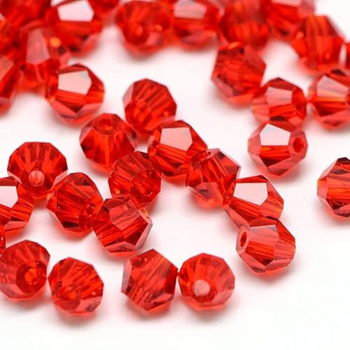 Perlin Lot de 100 perles de cristal de Bohême, 3 mm, double cône, à enfiler, en verre, pour bracelets, rouges