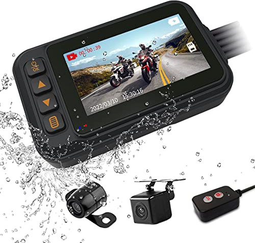 OBEST Dashcam Motorrad, 120°Weitwinkel Autokamera mit 3 Zoll Bildschirm, Vollständig wasserdichte Dashcam, Loop-Aufnahme, Automatisch Speichern, G-Sensor, Parküberwachung, Dual Kamera