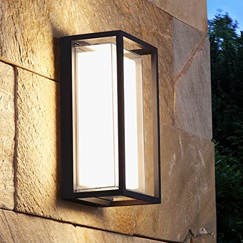 WAYEE Lampada Esterno Parete,Luci Parete Aperto Alimentate Rete,Luci Parete Esterne,LED 12W,Impermeabile Nero Luce Portico Moderno,Luci Della Porta Ingresso,Doppio Schermo,Alluminio Giardino,Garage