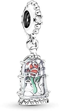 Aiwedanisting Femme Charms La beauté et la bête captivent les roses Argent Sterling 925 Pendentif avec Zircon Cubique pour Bracelet