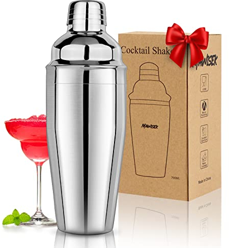 Shaker per cocktail da 708,7 ml, per barre, shaker per bevande, con filtro integrato, per barista, in acciaio inox 18/8, per bevande miste