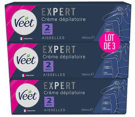 VEET Expert Enthaarungscreme, für die Achseln, mit Kuppel-Applikator, wirkt in 2 Minuten, 3 x 100 ml