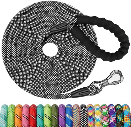 X XBEN 12mm 1,5M Longe pour Chien, Laisse de Dressage pour Chien, Laisse avec Poignée Confort et Mousqueton Verrouillable, Longe Robuste pour Petits, Moyens et Grands Chiens, Noir