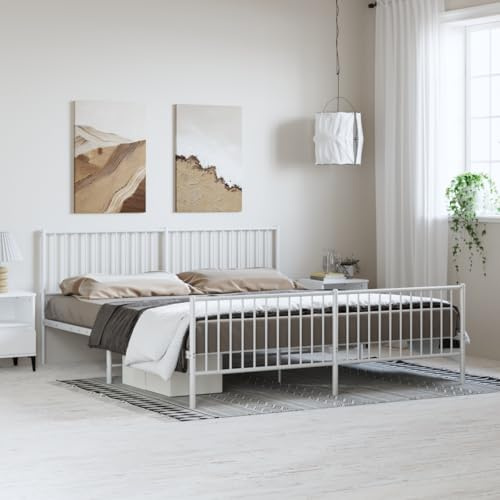 vidaXL Sängram med huvudgavel och fotgavel vit metall 183x213 cm, säng, metallsäng, metall sängram, sängar, metallsängar, metall sängramar, gästsäng