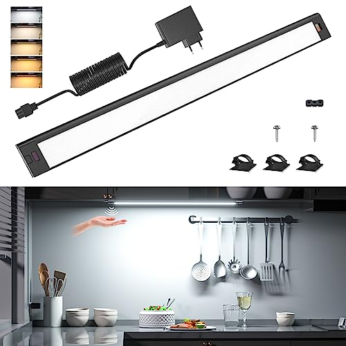 WOBANE Unterbauleuchte LED Dimmbar,2700K bis 6000K,800 Lumen,42cm Schrankbeleuchtung mit Berührungsloser Sensor,Helle LED Lichtleiste für Küche,Schrank,Regale,Vitrinen,Kleiderschrank,84LEDs,Schwarz