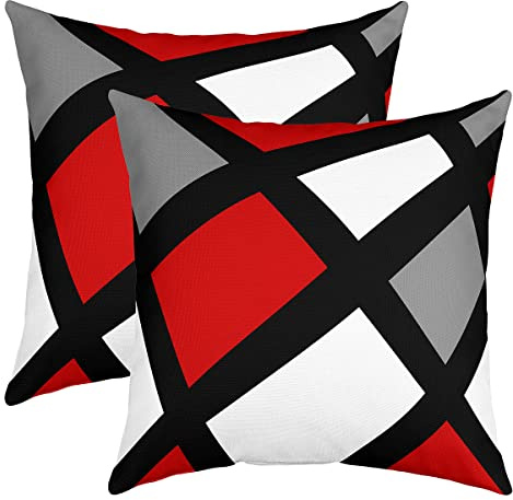 2er Set Kissenbezüge Geometrie Kissenbezüge 45x45cm Geometrische Streifen Linien Dekokissen Dekor Kissenhülle Kissenbezug Umkehrbar Moderne Abstrakte Kunst Plaid Schwarz Weiß Grau Rot Wurf Dekokissen