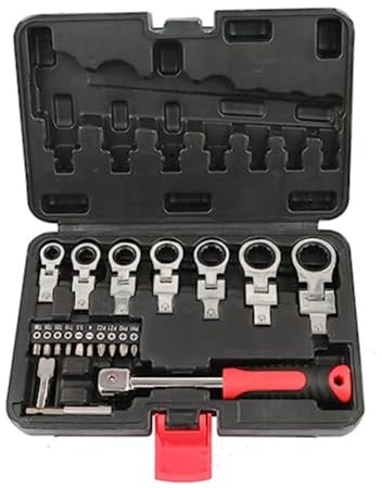20Pcs Flex Head Ratchet Wrench Socket Tool Set, 8mm-19mm Changeable Torx Head Wrench Ratchet Screwdriver Multi Tool Set with Case