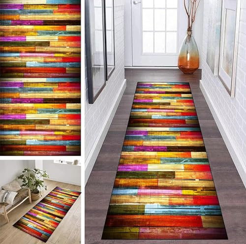 ZDYHMrj Läufer Teppich Lang Flur rutschfest Waschbar 60X210CM Küche Korridor TeppichLäufer für Flur Bunt Schlafzimmer Wohnzimmer Polyester Teppichmatte Dauerhaft, Anpassbar Küchenteppich