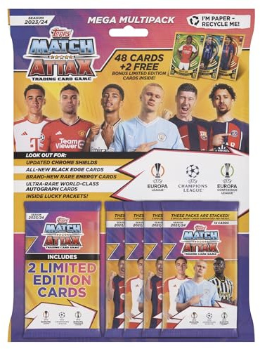 Topps Match Attax 23/24 - Mega Multipack - enthält 48 Match Attax Karten (4 Päckchen) plus 2 limitierte Karten